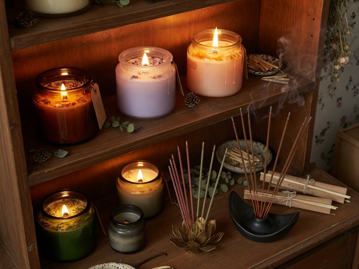 Candles and incense on display