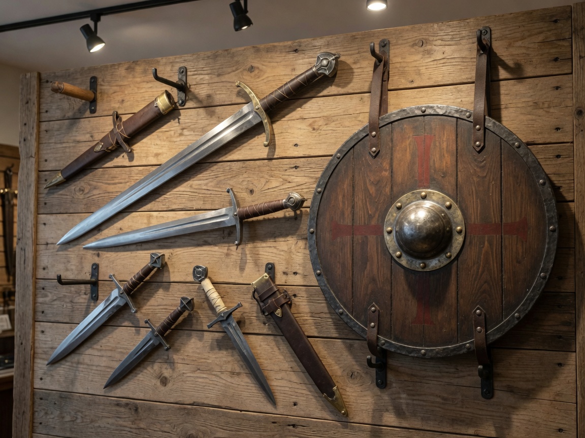 Swords and shields on display